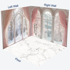 Lofaris Pink Curtain Window Marble Floor Room Set Backdrop