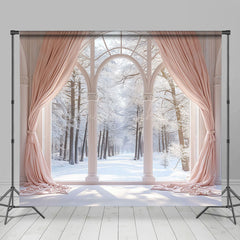 Lofaris Pink Curtain Window Marble Floor Room Set Backdrop