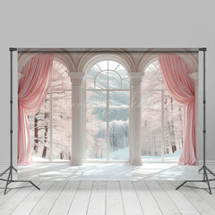 Lofaris Pink Curtain Window Marble Floor Room Set Backdrop