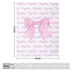 Lofaris Pink Cute Bow Tie Repeated Custom Name Baby Blanket