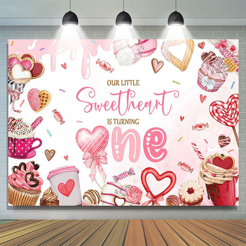 Lofaris Pink Dessert Little Sweetheart 1st Birthday Backdrop