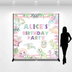 Lofaris Pink Dinosaur Plant Custom Name Birthday Backdrop