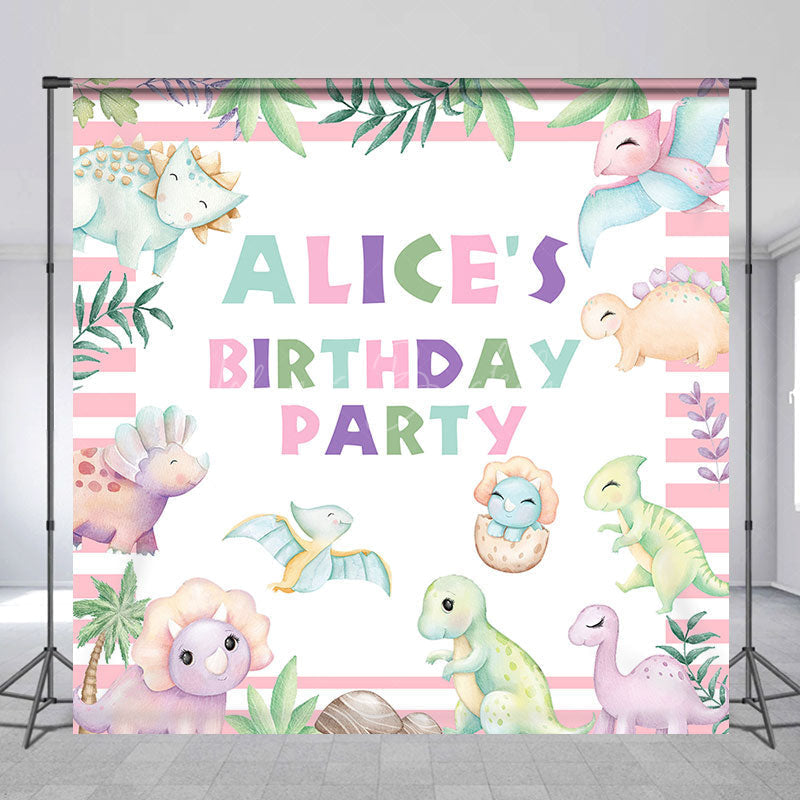 Lofaris Pink Dinosaur Plant Custom Name Birthday Backdrop