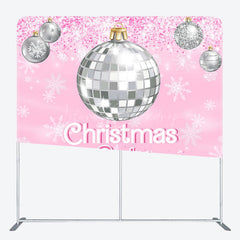 Lofaris Pink Disco Ball Snowy Christmas Pillow Case Backdrop