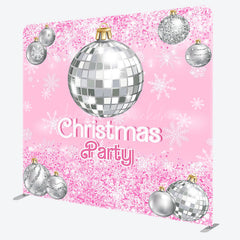 Lofaris Pink Disco Ball Snowy Christmas Pillow Case Backdrop