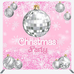 Lofaris Pink Disco Ball Snowy Christmas Pillow Case Backdrop