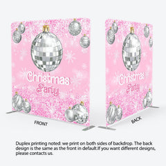 Lofaris Pink Disco Ball Snowy Christmas Pillow Case Backdrop