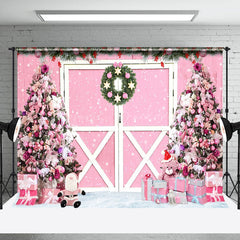 Lofaris Pink Door Wreath Christmas Tree Gifts Backdrop