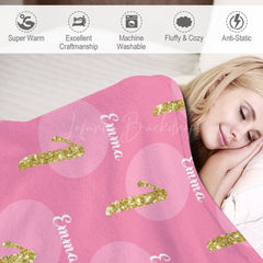 Lofaris Pink Dot Repeated Gold Glitter 1 Custom Name Blanket