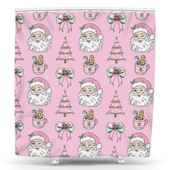 Lofaris Pink Enchanting Santa Tree Christmas Shower Curtain