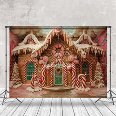 Lofaris Pink Fairy Tale Gingerbread House Christmas Backdrop