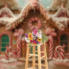 Lofaris Pink Fairy Tale Gingerbread House Christmas Backdrop