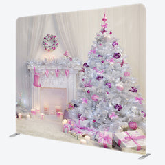 Lofaris Pink Fireplace Christmas Tension Fabric Backdrop