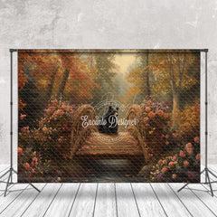 Lofaris Pink Floral Bear Bridge Forest Photography Backdrop