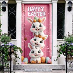 Lofaris Pink Floral Bunny Color Eggs Happy Easter Door Cover