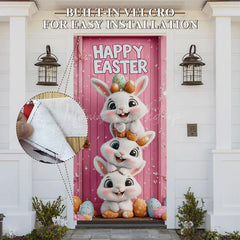 Lofaris Pink Floral Bunny Color Eggs Happy Easter Door Cover