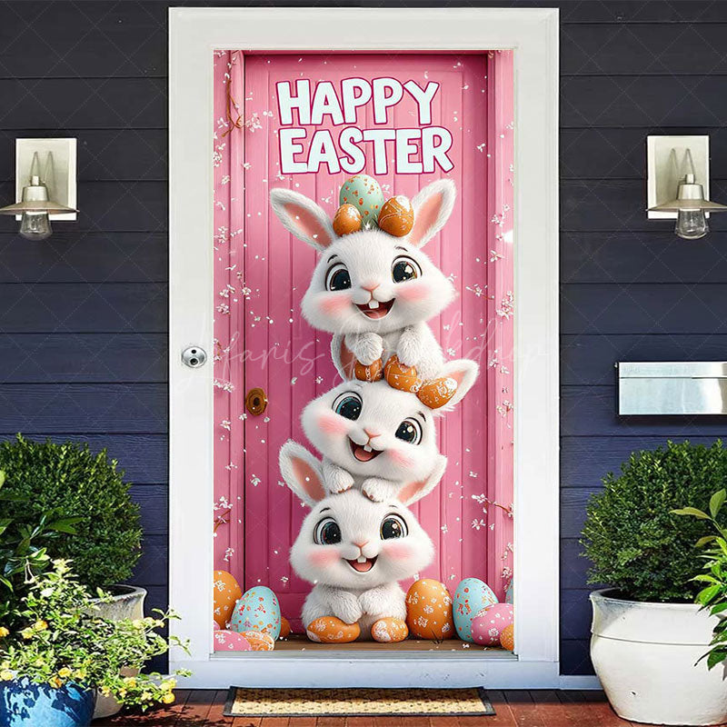 Lofaris Pink Floral Bunny Color Eggs Happy Easter Door Cover