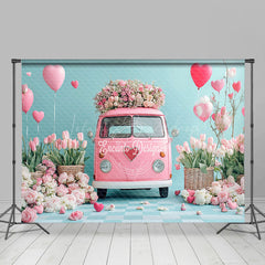 Lofaris Pink Floral Bus Romantic Valentines Day Backdrop