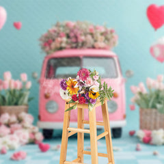 Lofaris Pink Floral Bus Romantic Valentines Day Backdrop