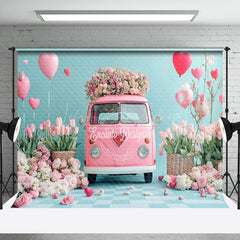 Lofaris Pink Floral Bus Romantic Valentines Day Backdrop