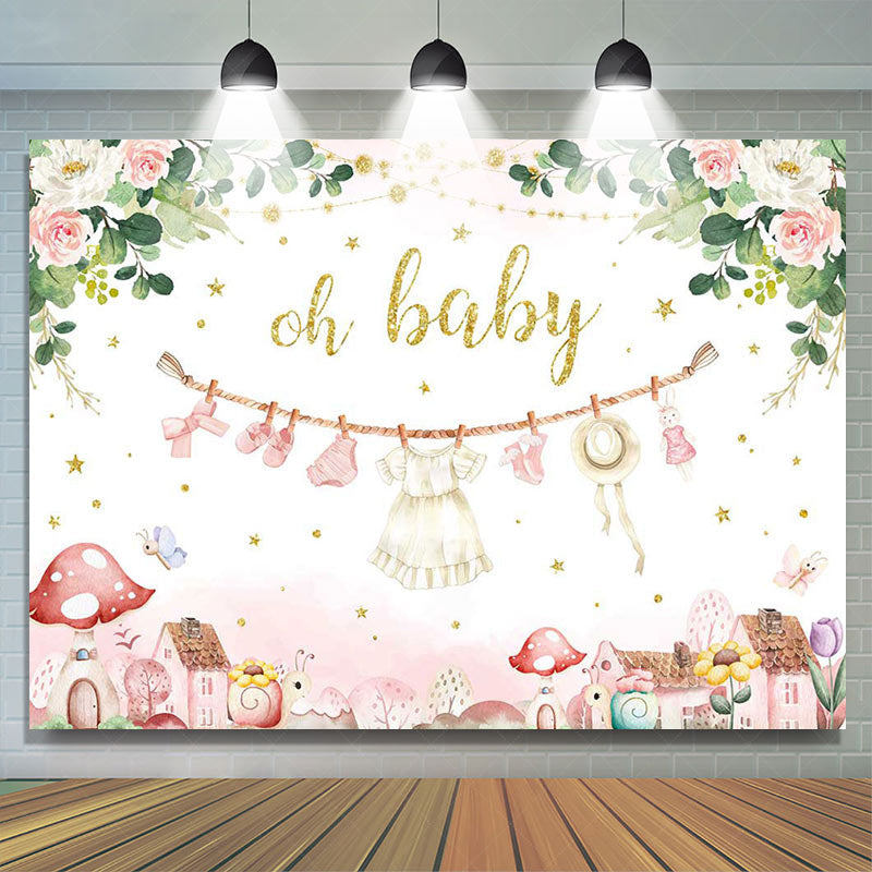 Lofaris Pink Floral Country House Mushroom Oh Baby Backdrop