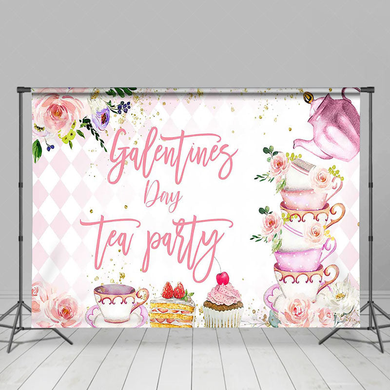 Lofaris Pink Floral Dessert Galentines Day Tea Party Backdrop