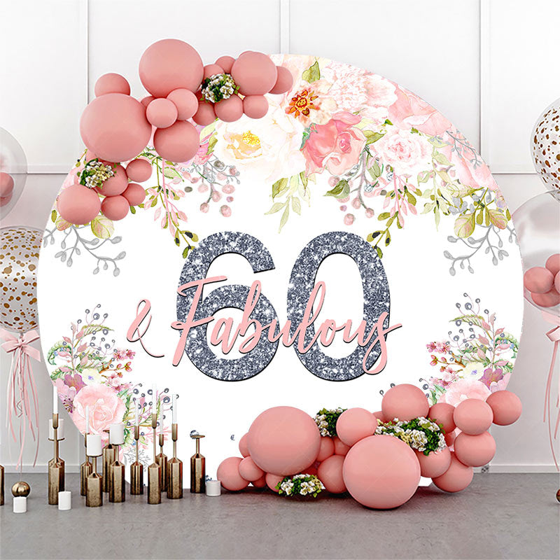 Lofaris Pink Floral Fabulous Round 60th Birthday Backdrop