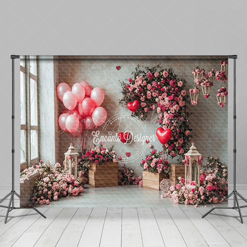 Lofaris Pink Floral Greenery Balloons Valentines Day Backdrop