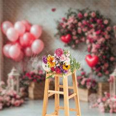 Lofaris Pink Floral Greenery Balloons Valentines Day Backdrop