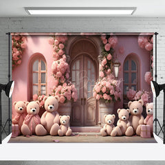 Lofaris Pink Floral House Teddy Bear Valentines Day Backdrop