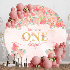 Lofaris Pink Floral Little Miss Round 1st Birthday Backdrop