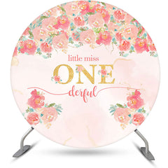 Lofaris Pink Floral Little Miss Round 1st Birthday Backdrop