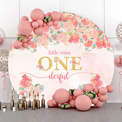 Lofaris Pink Floral Little Miss Round 1st Birthday Backdrop