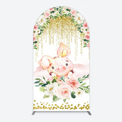 Lofaris Pink Floral Pig Gold Glitter Birthday Arch Backdrop