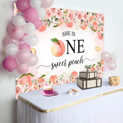 Lofaris Pink Floral She Is One Sweet Peach Birthday Backdrop