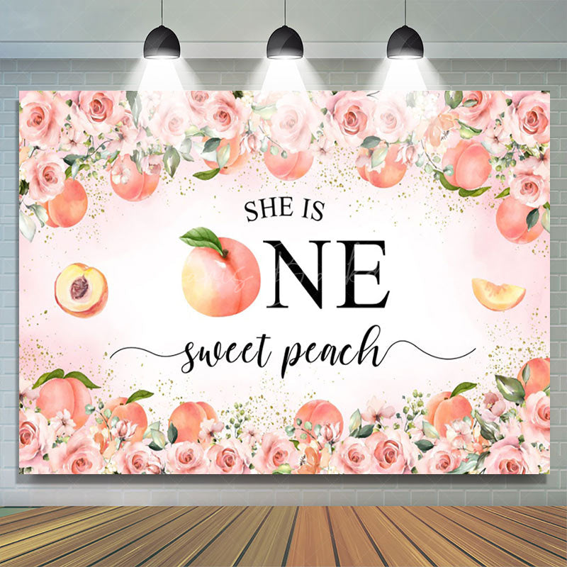 Lofaris Pink Floral She Is One Sweet Peach Birthday Backdrop