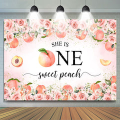 Lofaris Pink Floral She Is One Sweet Peach Birthday Backdrop