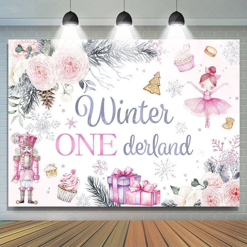 Lofaris Pink Floral Soldier Cake Winter Onederland Backdrop