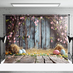 Lofaris Pink Floral Vine Wooden Floor Eggs Easter Backdrop