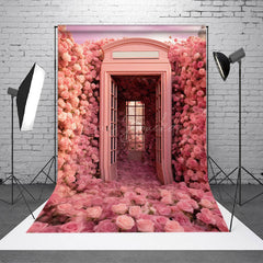 Lofaris Pink Flower Gallery Telephone Valentines Day Backdrop