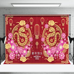 Lofaris Pink Flower Red New Year Vibe Zodiac Snake Backdrop