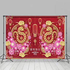 Lofaris Pink Flower Red New Year Vibe Zodiac Snake Backdrop