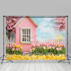 Lofaris Pink Garden House Spring Floral Scenery Backdrop