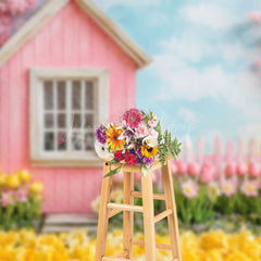 Lofaris Pink Garden House Spring Floral Scenery Backdrop