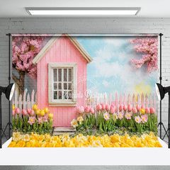 Lofaris Pink Garden House Spring Floral Scenery Backdrop