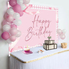 Lofaris Pink Gift Bow Tie Plaid Backdrop For Birthday Party