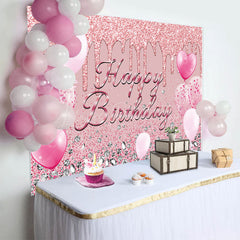 Lofaris Pink Glitter Balloon Diamond Happy Birthday Backdrop