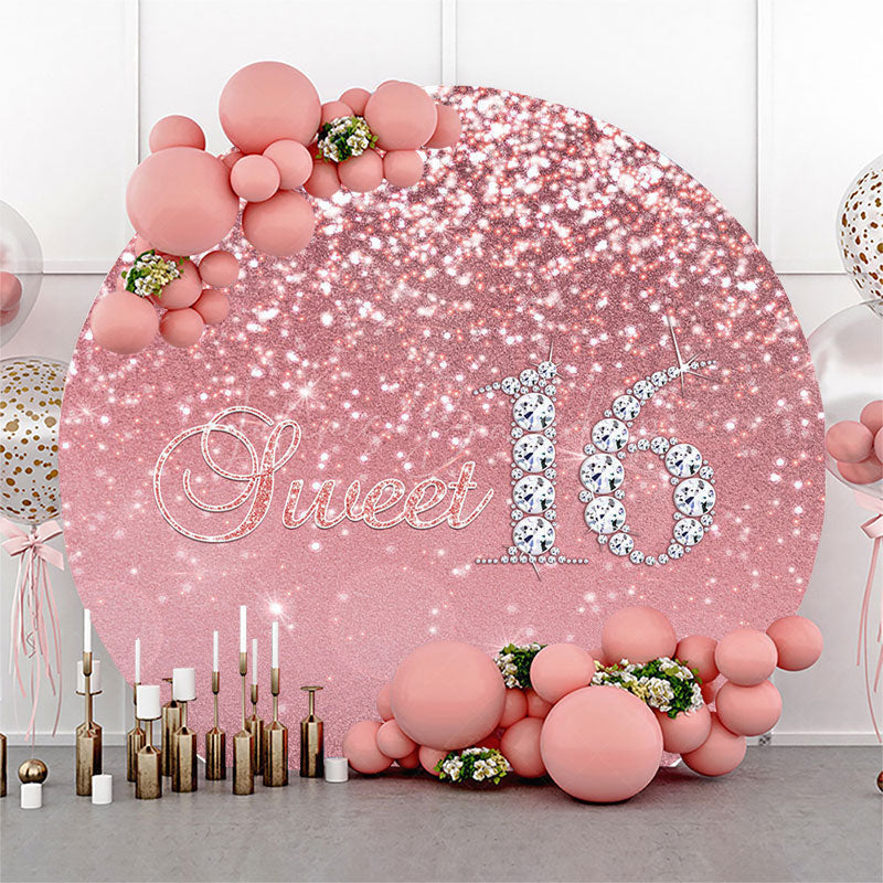 Lofaris Pink Glitter Diamond Round Sweet 16 Birthday Backdrop