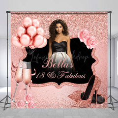 Lofaris Pink Glitter Rose Custom Name 18th Birthday Backdrop