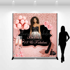 Lofaris Pink Glitter Rose Custom Name 18th Birthday Backdrop